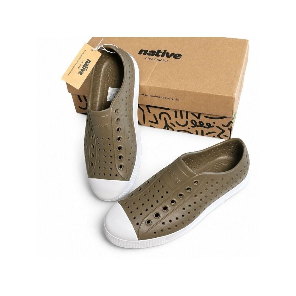 Native Jefferson Slip-On Water Shoes UTILITY GREEN / Shell White Mens 5 Womens 7